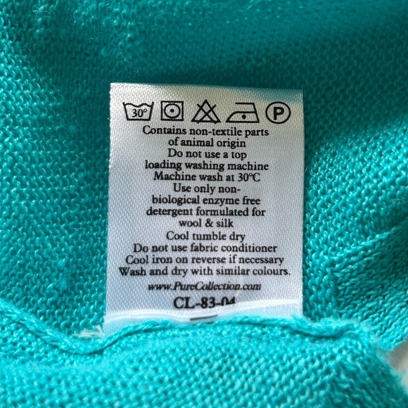 Pure Collection turquoise button up v neck 100% linen Cardigan Sz 8/10 - Picture 8 of 11